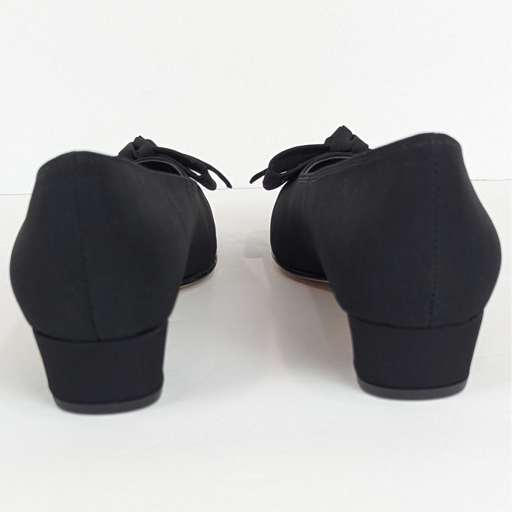 Rose Petals By Walking Cradles Dani Black Micro Pumps Size 7N Bow Career Heels - Picture 6 of 10